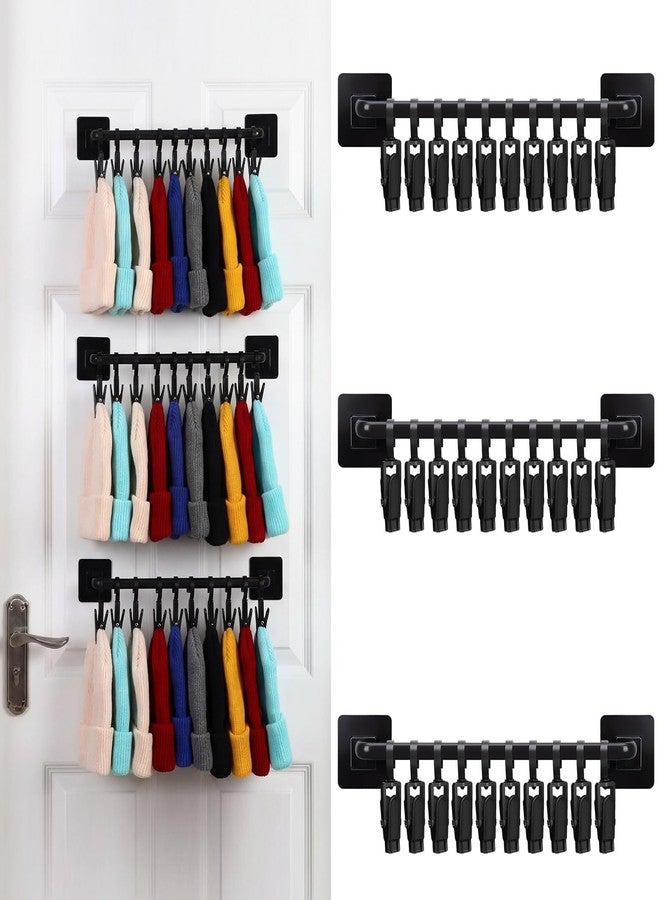 Fiwochic 3 Pcs Beanie Holder Organizer for Door Wall Knitted Hat Storage Rack Display 3 Tier Wall Mounted Hat Organizer with 30 Movable Clips Cap Storage Holds up to 30 Caps for Door - Image 1