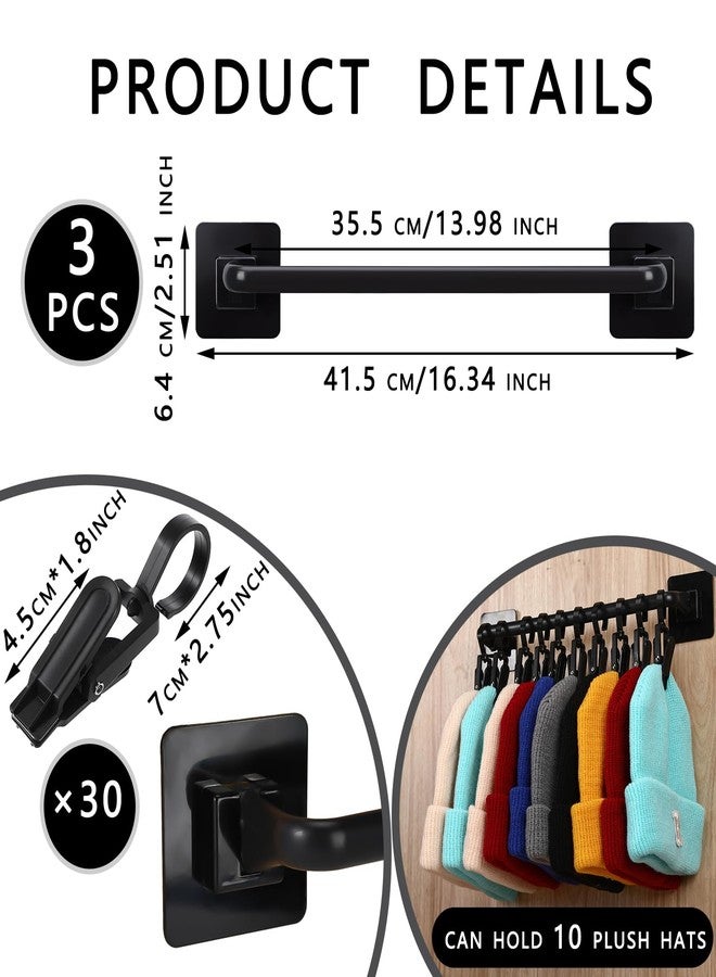 Fiwochic 3 Pcs Beanie Holder Organizer for Door Wall Knitted Hat Storage Rack Display 3 Tier Wall Mounted Hat Organizer with 30 Movable Clips Cap Storage Holds up to 30 Caps for Door - Image 2