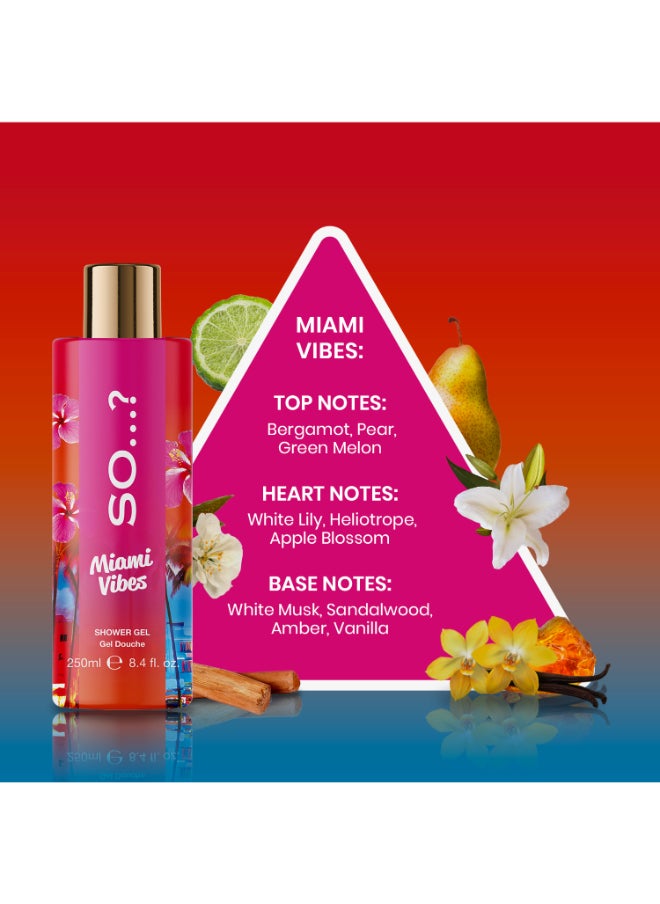 So..? SO Escapes Women's Miami Vibes Fruity and Floral Nourishing 
Shower Gel 250ml With Sweet Pear, Green Melon and Apple Blossom Fragrance, Cruelty Free  - Image 3