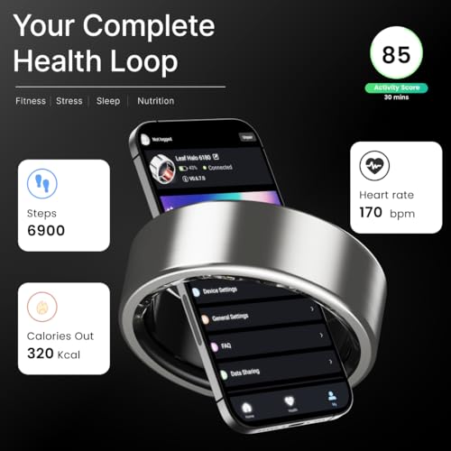 Leaf Halo Smart Ring | Health Tracker | Sleep, Fitness, Stress | Includes 30+ Workout Modes | Battery upto 10 Days | Buy Sizing Kit First | Track Steps, HRV, SPO2 & Periods | Lunar Silver - Size 10 - Image 2
