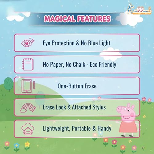 Kriiddaank Peppa Pig 10.5 Inch LCD Writing Tablet & Drawing Pad for Kids - Rewritable Electronic Travel Slate, Birthday Gift for Boys & Girls 3-9 Years, Pink Peppa Theme Educational Toy Board - Image 2