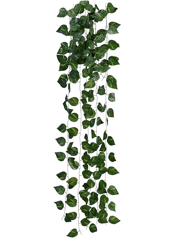 مومو بير نباتات اللبلاب الصناعي المتسلقة 12 خصلة بطول 87 قدمًا، أكاليل زهور صناعية بأوراق شجر صناعية معلقة لتزيين المنزل والمطبخ والحديقة والمكتب وحفلات الزفاف والديكور على الحائط - Image 2