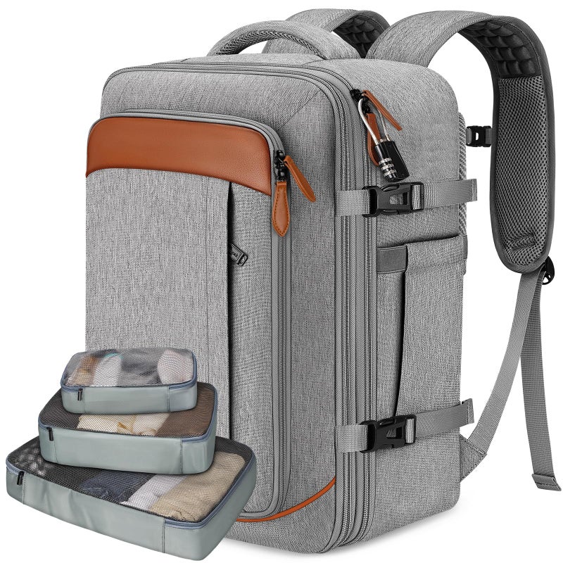 Vancropak Carry on Backpack, Flight Approved 18x14x8 Travel Backpack with 3 Packing Cubes, Expandable Large 40L Travel Bag fits 17.3" Laptop, Anti Theft Luggage Suitcase Weekend for Women Men, Grey - Image 1