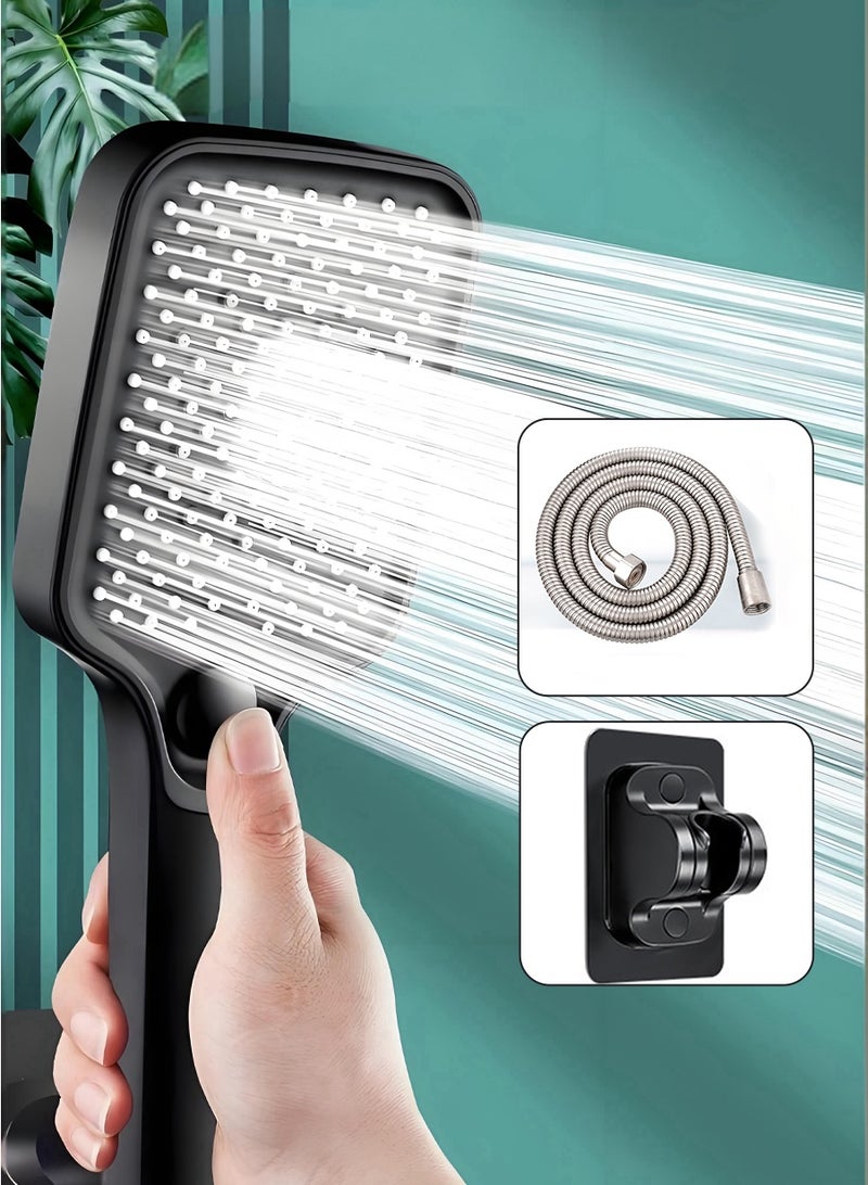 بيروي ارتفاع ضغط دش رئيس مجموعة ، وتوفير المياه دش المحمولة ، 3 أنواع من جت ، من ناحية عقد ، مناسبة لحوض الاستحمام ومنتجع صحي ، والحديث مربع عقد اليد دش رئيس - Image 1