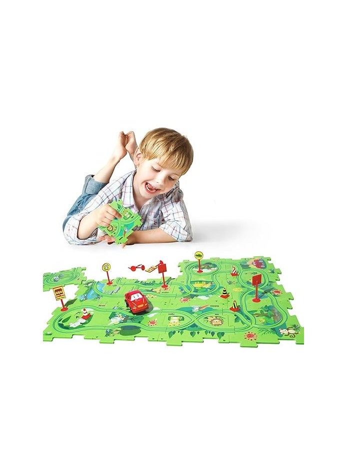 Educational Electric Car Track Puzzle for Kids - 25 Interactive Pieces for Kids' Learning with Car, Track, and Road Supplies  - Image 1