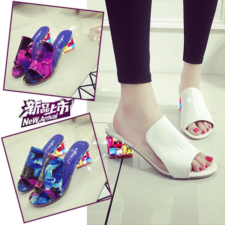 Sandals for Women Summer 2024 and New Style Thick Heel Sandals Fashionable Rhinestone Color Matching Elegant High Heels Wholesale - Image 2