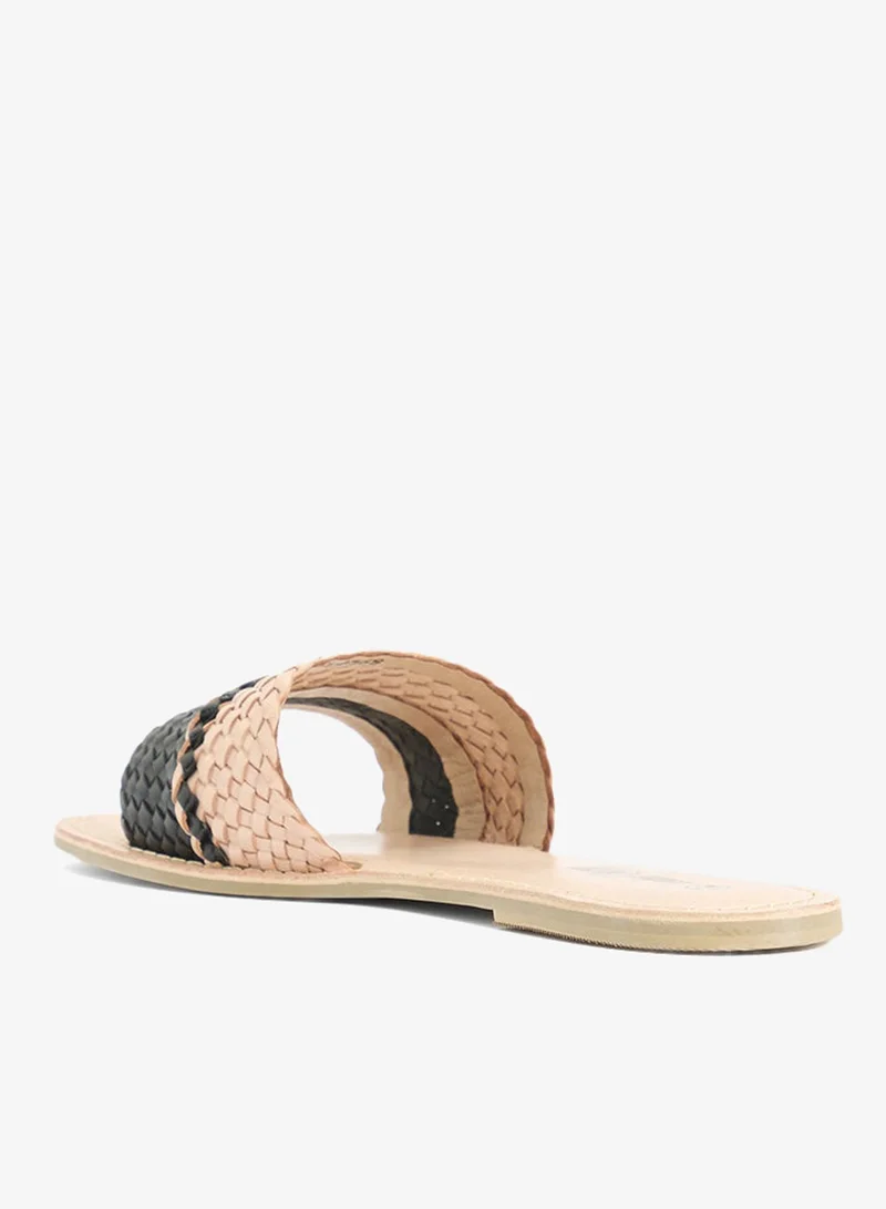 ليذر_كوليكشن صندل صيفي مسطح مخطط