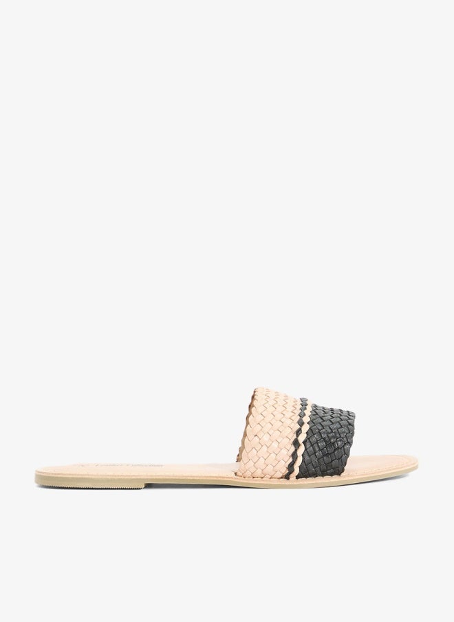 LEATHER COLLECTION Striped Summer Flat Sandal - Image 1
