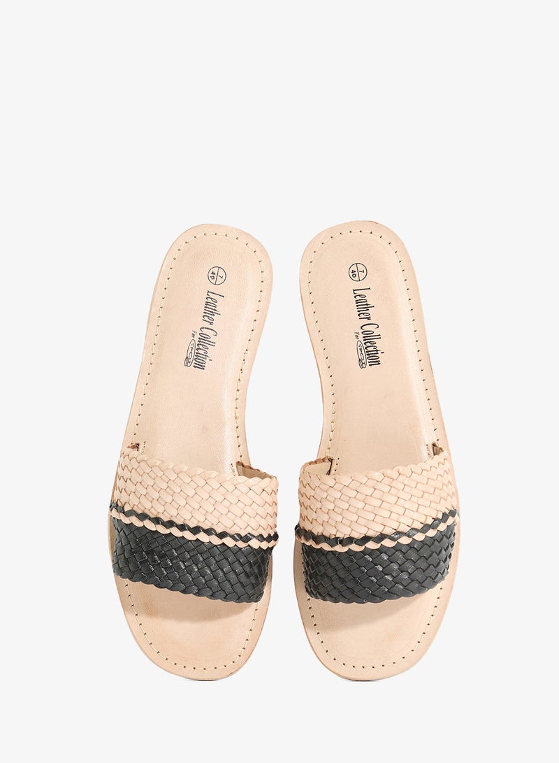 LEATHER COLLECTION Striped Summer Flat Sandal - Image 3