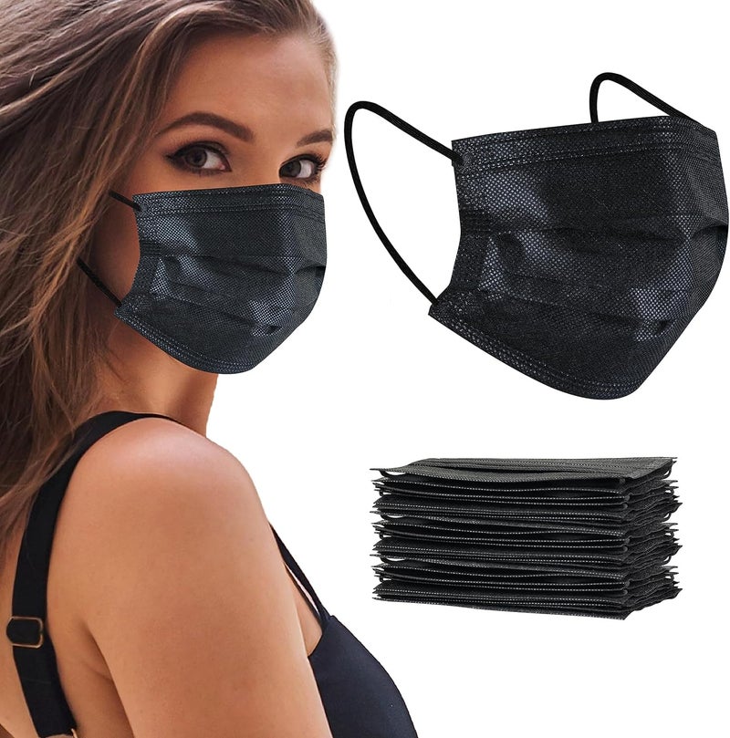 اي كي جي كي أكم جي كيه 50 قطعة أقنعة وجه قابلة للتصرف، أقنعة قابلة للتصرف 3 طبقات، قناع وجه أسود - Image 1