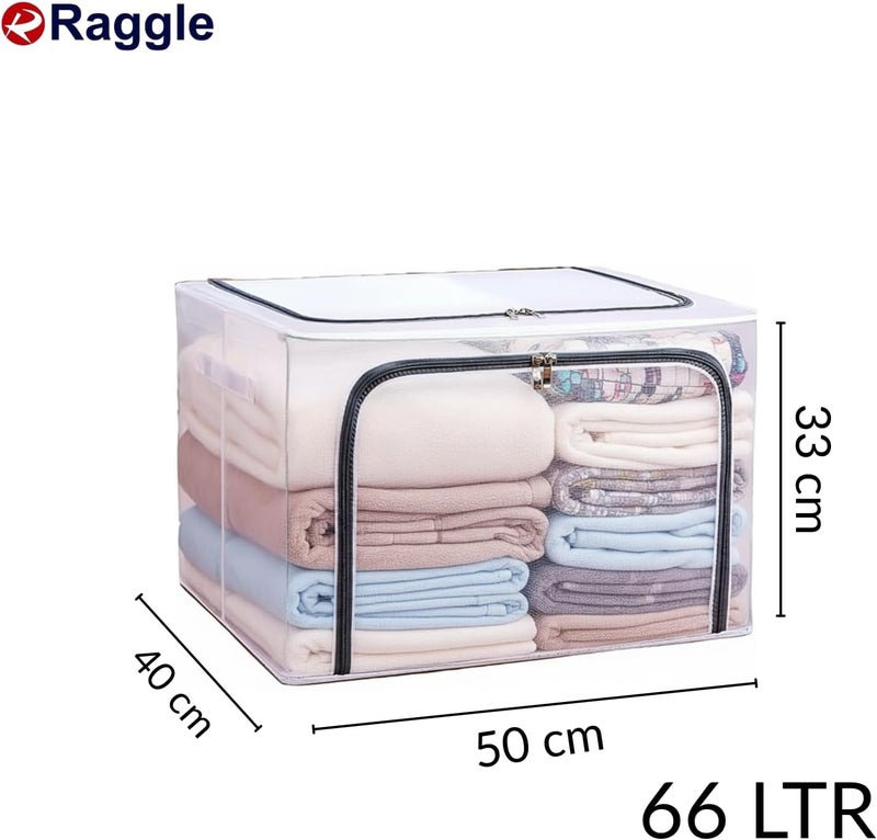 Raggle 4PCS polycotton Clothes Storage Organizer Bins, Foldable Storage Bins-Cloth Steel Frame Storage Box with Foldable Clear Window & Reinforced Handles 50 * 40 * 30CM (Transparent, 66L-4) - Image 2