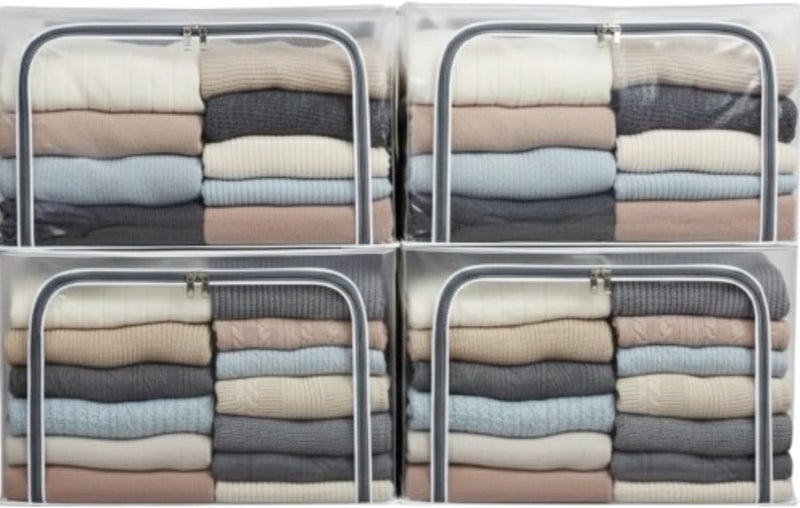 Raggle 4PCS polycotton Clothes Storage Organizer Bins, Foldable Storage Bins-Cloth Steel Frame Storage Box with Foldable Clear Window & Reinforced Handles 50 * 40 * 30CM (Transparent, 66L-4) - Image 1