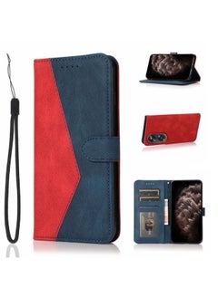 Case Cover For OPPO A18 Dual-color Stitching Leather Phone Case Red Blue