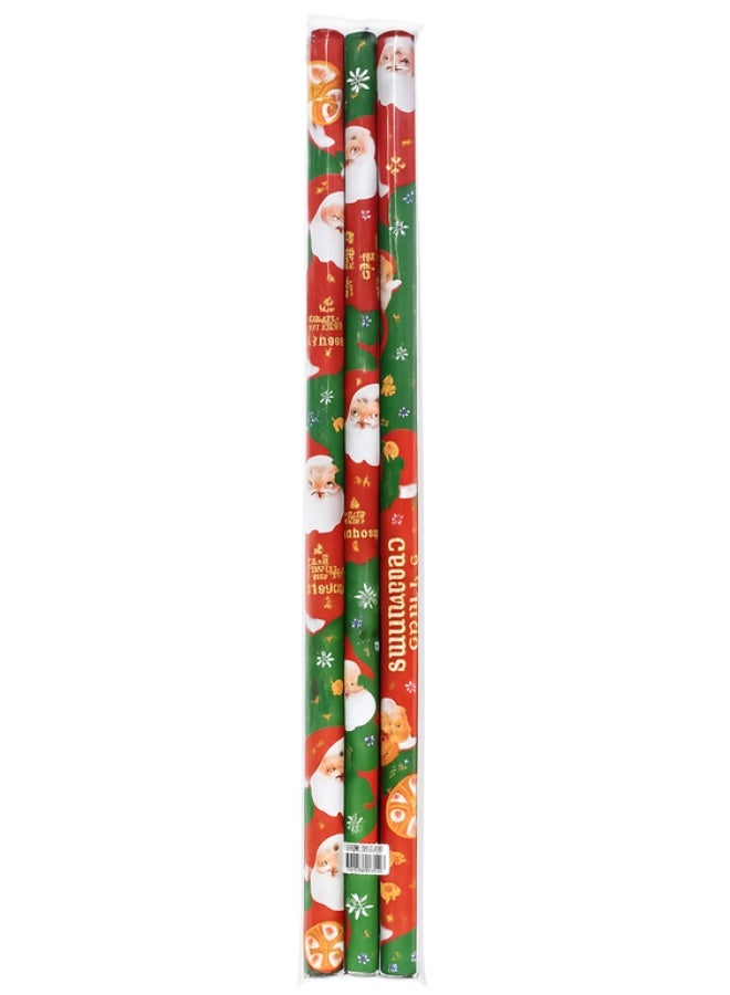 Traditional Red & Green Santa Gift Wrap (pack of 3) - Image 1
