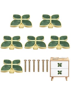 Y&D Knobs Four-Leaf Clover Brass Pulls Handles, Gold Dresser Cabinet Handles with Screws for Drawers Kitchen Green, 6 pcs  - Image 1