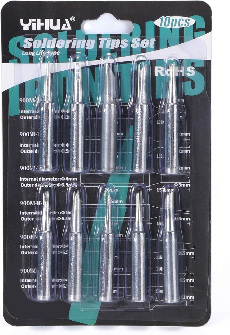 YIHUA 1201 LeadFree PreTinned Soldering Iron Tips 10PCS assortment in a set Compatible with YIHUA Soldering Stations and Irons Durable and LongLasting - Image 1