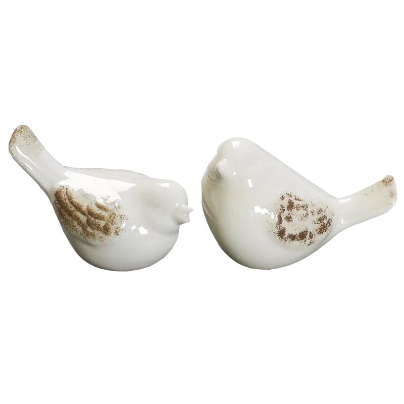 ALHBEJT Small Birds Statues White Ceramic Home Decor Modern Style Decorative Ornaments Animal Figurines for Living Room Bedroom Home Office Cabinets 2Pcs White