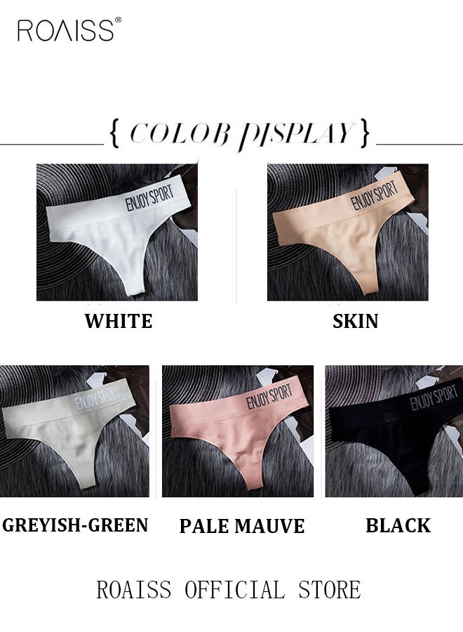 roaiss 5 Piece Breifs Women Cotton High-Rise Bikini Briefsg Stretch Panties Underwear Women's Sports Gym Underwear Letter Wide Waist Traceless Leggings - Image 4