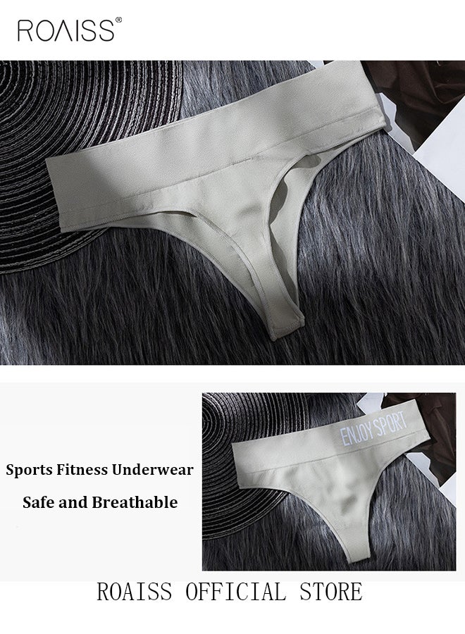 roaiss 5 Piece Breifs Women Cotton High-Rise Bikini Briefsg Stretch Panties Underwear Women's Sports Gym Underwear Letter Wide Waist Traceless Leggings - Image 5