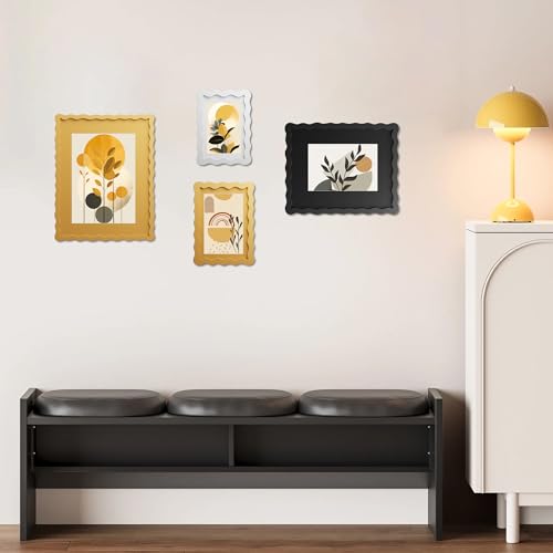 THKRLOF 5x7 Picture Frame with Mat for 4x6, Wavy Edge Wooden Real Glass Photo Frame for Tabletop and Wall Hanging, Black, 1 Pack - Image 3
