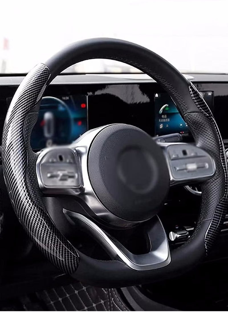 YelaJoy Universal Car Steering Wheel Cover Carbon Fiber, Automobile Interior Accessories Sport Carbon Fiber Car Steering Wheel Cover,  Non-Slip Car Wheel Protector Universal for Diameter 38cm (Black) - Image 2