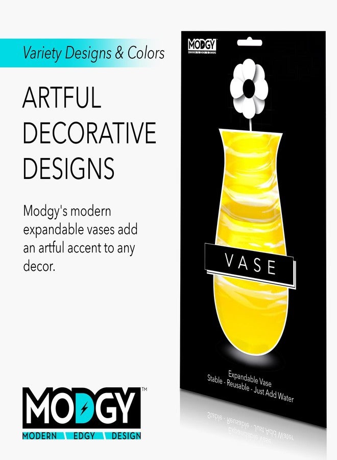 MODGY Expandable Flower Vase Plastic Decorative Modern Vases for Flowers Centerpieces Dining Table Decor Living Room Bathroom Wedding Office, Bandido Yellow - Image 5