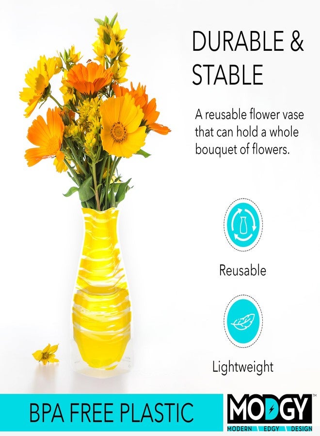 MODGY Expandable Flower Vase Plastic Decorative Modern Vases for Flowers Centerpieces Dining Table Decor Living Room Bathroom Wedding Office, Bandido Yellow - Image 3