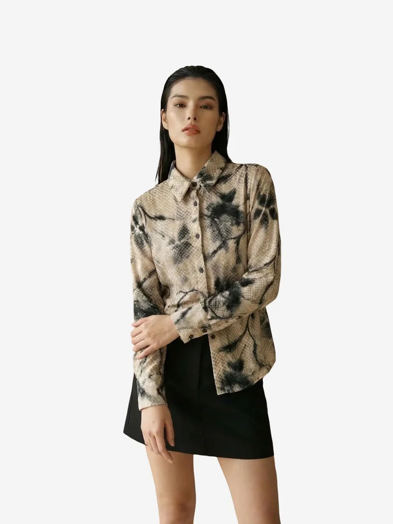 My Fashion Beige Natural MY FASHION Women’s Abstract Velvet Woven Shirt for Women | Best Price UAE