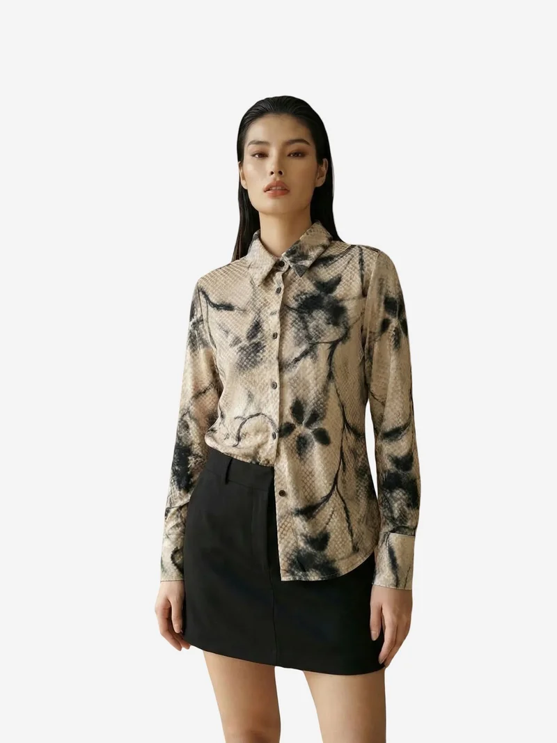 MY FASHION MY FASHION Women’s Abstract Velvet Woven Shirt