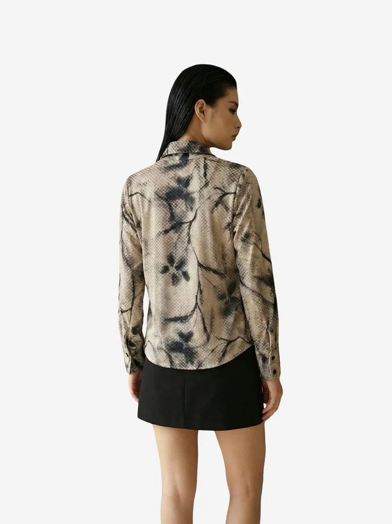 My Fashion Beige Natural MY FASHION Women’s Abstract Velvet Woven Shirt for Women | Best Price UAE