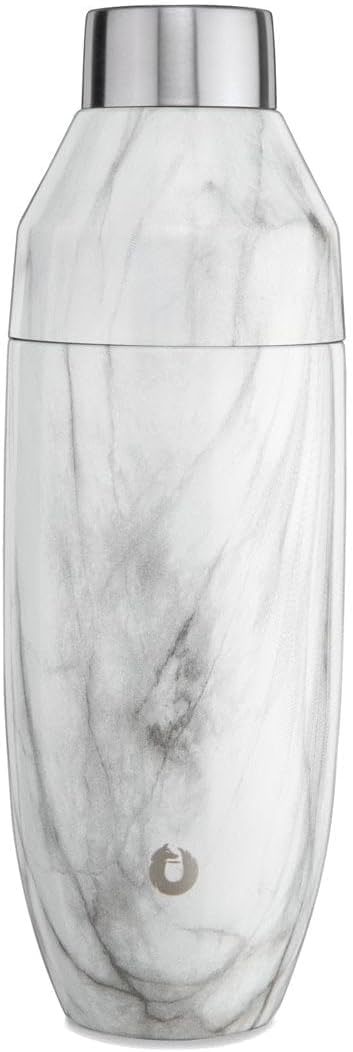 SNOWFOX Premium Vacuum Insulated Stainless Steel Cocktail Shaker Home Bar Accessories Elegant Drink Mixer Leak Proof Lid With Jigger  Built In Strainer Marble 22oz