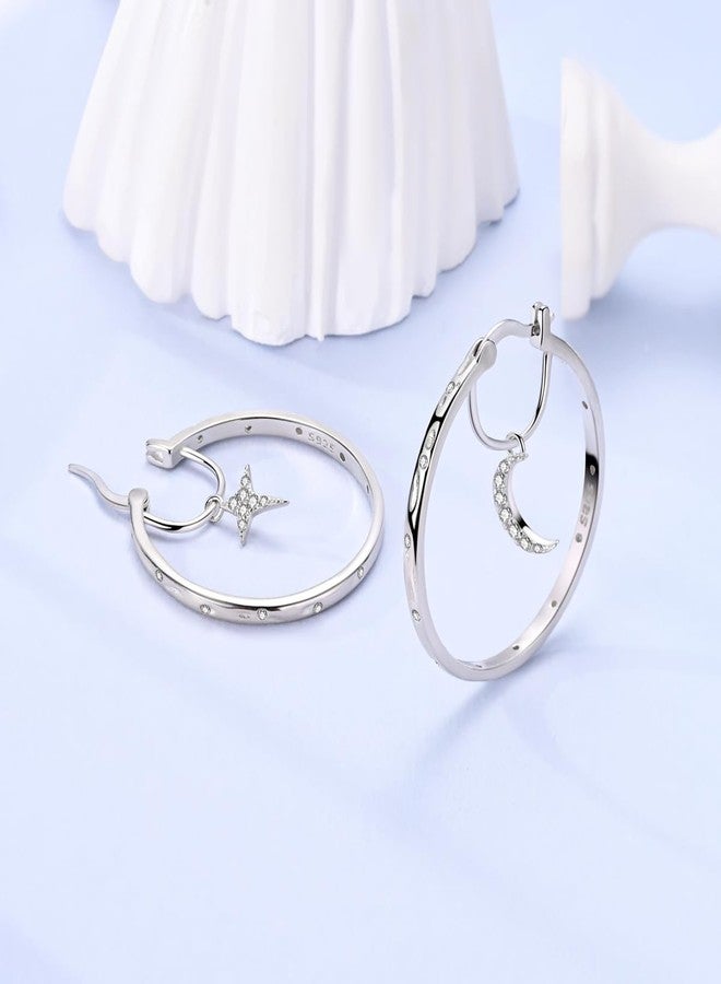 NARMO 925 Sterling Silver Hoop Earrings for Women Hypoallergenic Lightweight Simple Huggie Hoop Earrings Twisted Hoop Earrings Colorful Cubic Zirconia Hoop Earrings Rainbow Hoop Earrings, Silver, - Image 2
