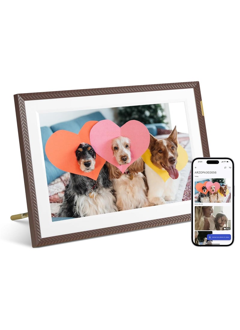 ARZOPA - ARZOPA WiFi Digital Picture Frame 10.1" HD IPS Touch Screen Smart Photo Frame Electronic Free Arzopa App Custom Picture Frame for Gifting Easy Share Unlimited Photos Videos from Anywhere D10 Brown - Image 1