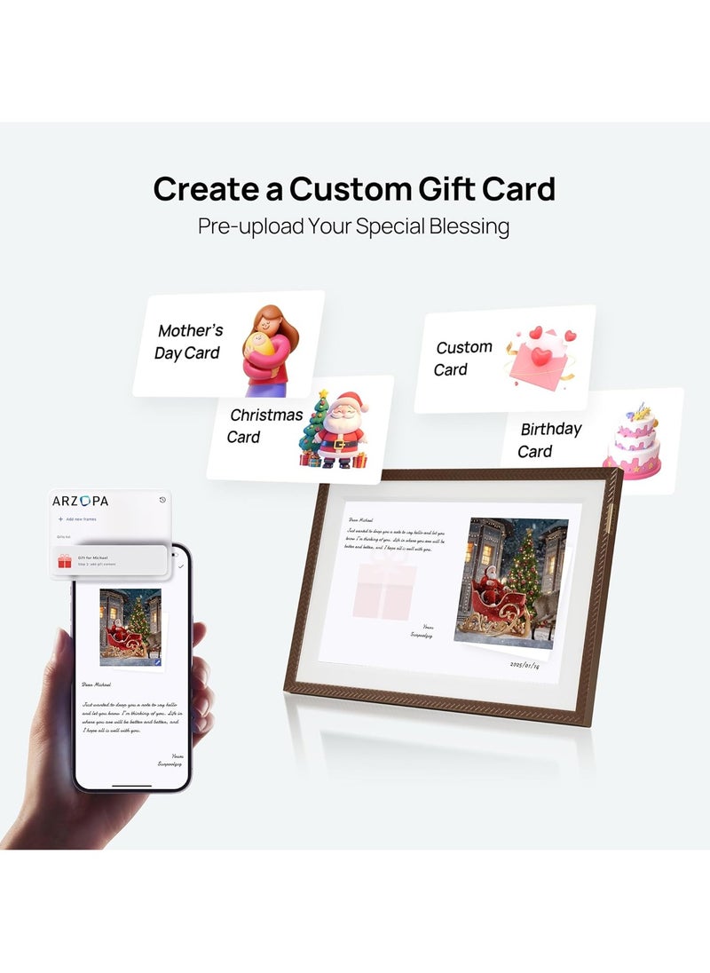 ARZOPA - ARZOPA WiFi Digital Picture Frame 10.1" HD IPS Touch Screen Smart Photo Frame Electronic Free Arzopa App Custom Picture Frame for Gifting Easy Share Unlimited Photos Videos from Anywhere D10 Brown - Image 1
