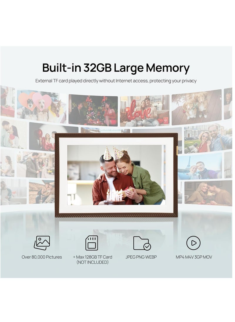 ARZOPA - ARZOPA WiFi Digital Picture Frame 10.1" HD IPS Touch Screen Smart Photo Frame Electronic Free Arzopa App Custom Picture Frame for Gifting Easy Share Unlimited Photos Videos from Anywhere D10 Brown - Image 1