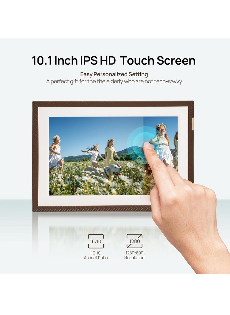 ARZOPA - ARZOPA WiFi Digital Picture Frame 10.1" HD IPS Touch Screen Smart Photo Frame Electronic Free Arzopa App Custom Picture Frame for Gifting Easy Share Unlimited Photos Videos from Anywhere D10 Brown - Image 1