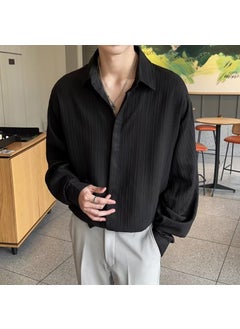 Generic Slim Fit Mens Casual Shirt Business Style Long Sleeve Striped Loose Fashionable Autumn 2025 Mens Shirt Japanese Retro Style Black 