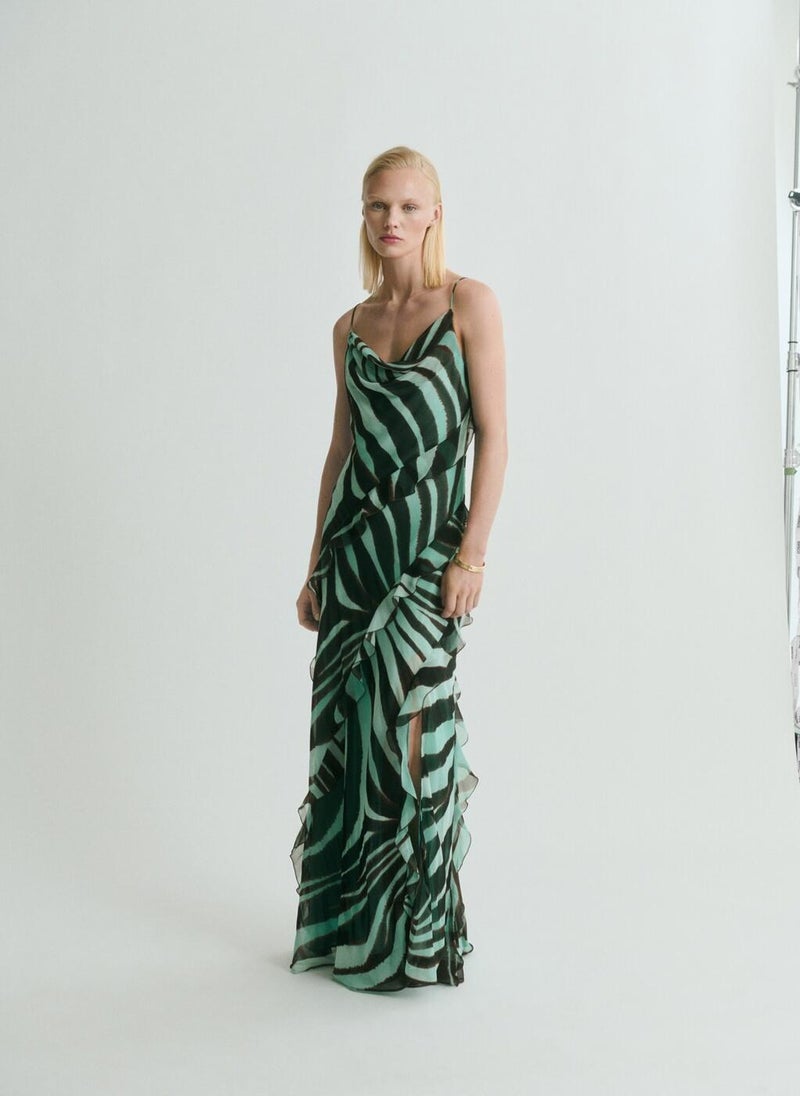 MANGO Zebra Ruffle Maxi Dress  - Image 1