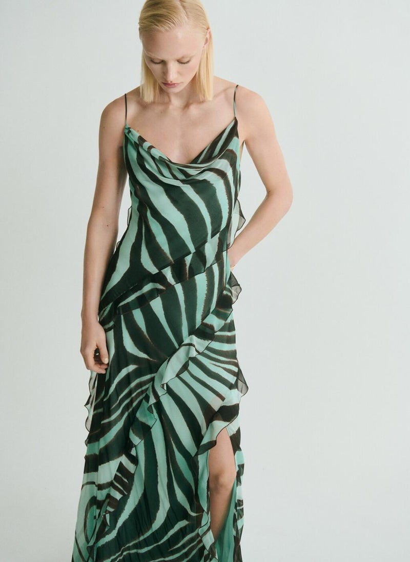 MANGO Zebra Ruffle Maxi Dress  - Image 4
