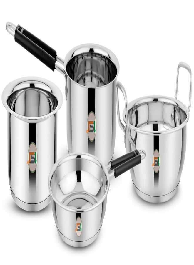 JSI Stainless Steel Triply Base Kadhai (2300ml) Fry Pan (1800ml) Saucepan (2000ml) Milk Tope (2000ml) with Induction Bottom - Steel Cookware 4 Pcs Set for Kitchen - Thick Encapsulated Aluminium Base - Image 2