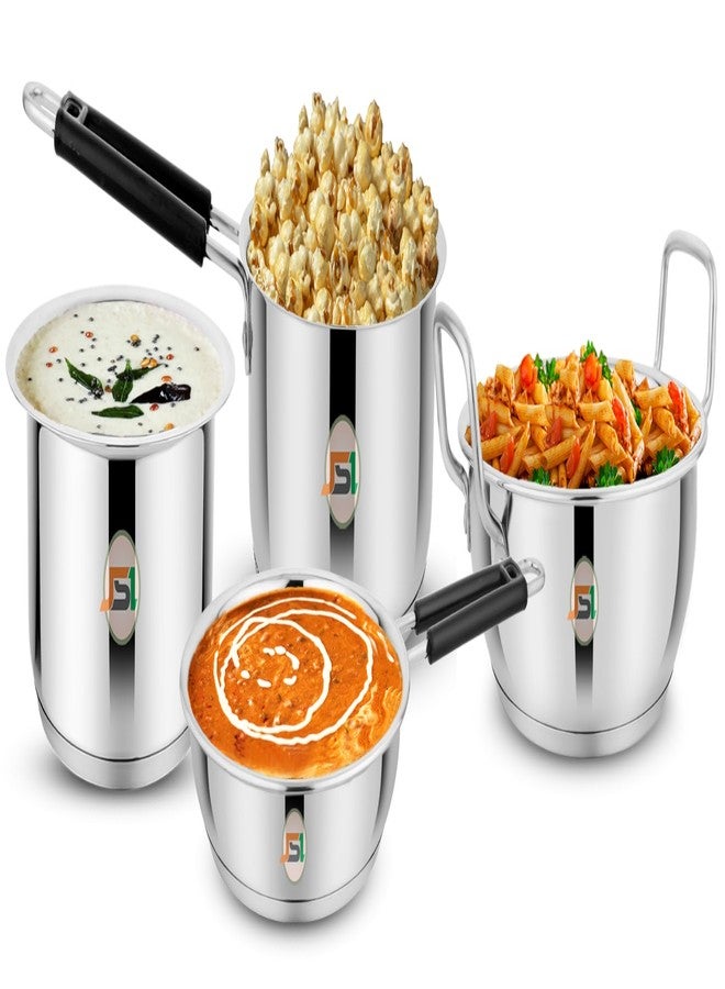 JSI Stainless Steel Triply Base Kadhai (2300ml) Fry Pan (1800ml) Saucepan (2000ml) Milk Tope (2000ml) with Induction Bottom - Steel Cookware 4 Pcs Set for Kitchen - Thick Encapsulated Aluminium Base - Image 1