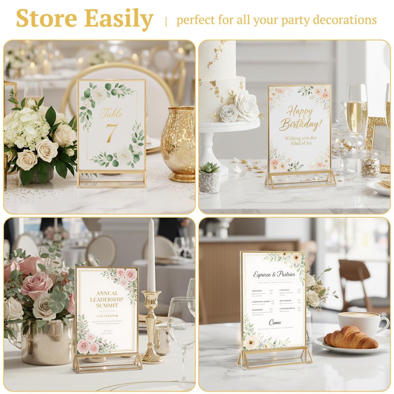 EHWINE 12 Pack Acrylic Sign Holder 5 x 7, Double Sided Gold Picture Frame Stand up Table Top Sign Holders, Clear Display Stand Menu Flyer Holder for Wedding Party (Provide Non-slip Mats) - Image 5