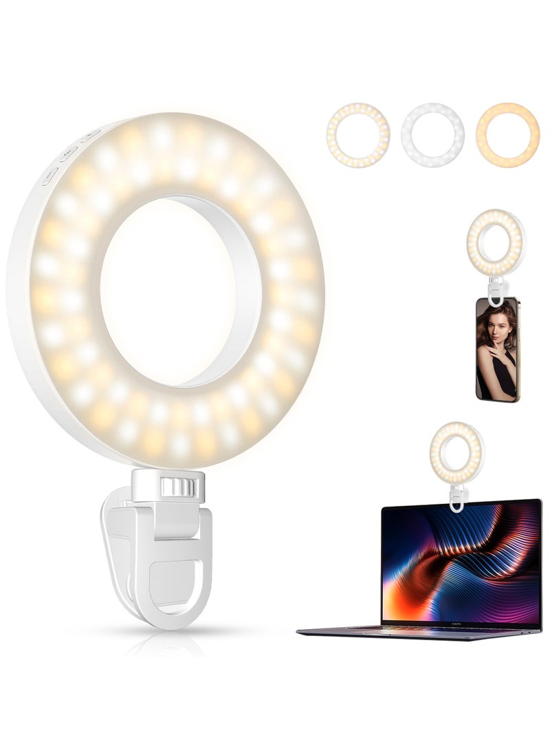 Ring Light Video Conference Lighting Kit 3500k-6500K Dimmable Led Clip on Computer Monitor Laptop Phone for Content Creator (YouTube/TikTok) Makeup,Conference,Selfie,Video,Vlog (White) - Image 1