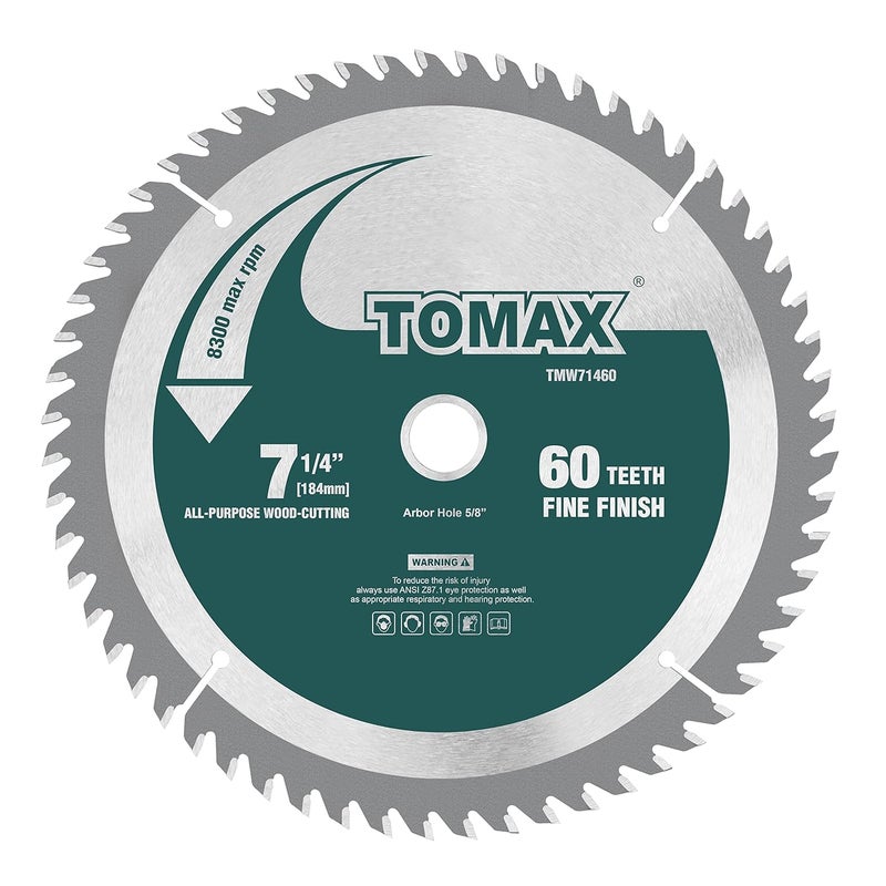 TOMAX 7-1/4-Inch 60 Tooth ATB Finishing Saw Blade with 5/8-Inch DMK Arbor - Image 1