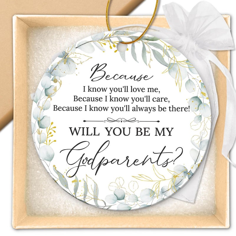 ZAGKOO Godparents Proposal Gift - Will You Be My Godparents Ornament 2024 - Godparent Gifts from Godchild - Baptism Gifts for Godparents  Catholic Godparent Present Ideas - Ceramic Ornament Keepsake - Image 1