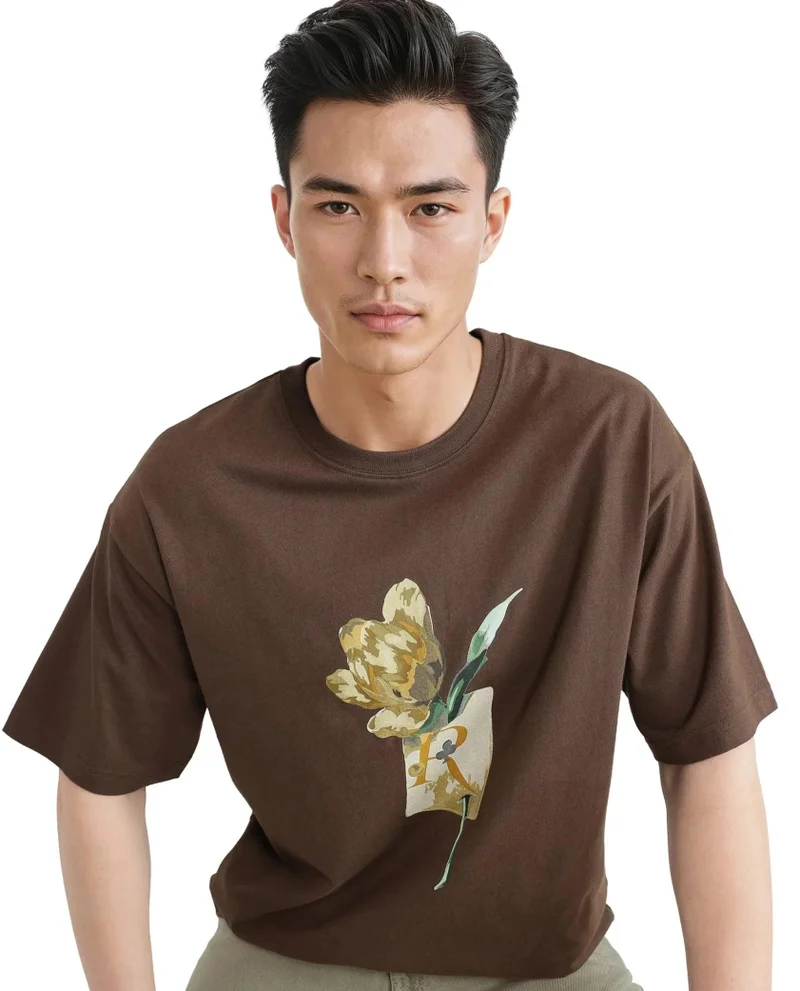 Rare Rabbit Men's Graphic Print Oversized T-Shirt