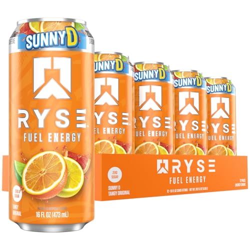 RYSE Up Supplements RYSE Fuel Energy Drink - SunnyD Tangy Original - Sugar Free, Gluten Free & Vegan - 200mg Natural Caffeine, Taurine & Choline for Focus & Energy - No Artificial Colors - 16 fl oz Cans (12-Pack) - Image 1