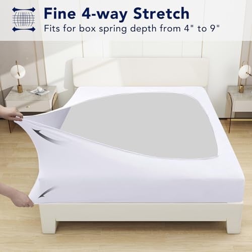 PureFit Stretchy Box Spring Cover Queen - Elastic Fitted Box Spring Wrap Around 4 Sides, Wrinkle & Fading Resistant Fits Queen Size Beds, White - Image 3