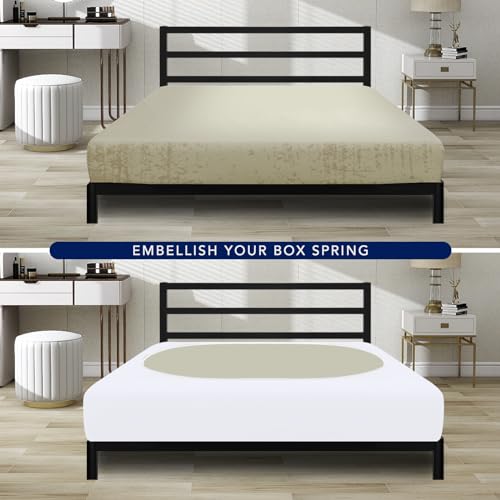 PureFit Stretchy Box Spring Cover Queen - Elastic Fitted Box Spring Wrap Around 4 Sides, Wrinkle & Fading Resistant Fits Queen Size Beds, White - Image 4
