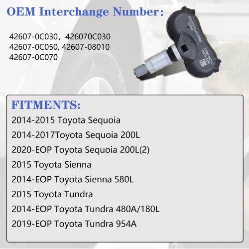 AdvanEX Tire Pressure Sensor 315 Mhz Compatible with Toyota Sequoia Sienna Tundra Replaces OE 42607-08010 42607-0C070 Set of 4pcs Tire Pressure Monitoring System Sensor - Image 2